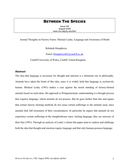 Animal Thoughts on Factory Farms: Michael Leahy, Language and Awareness of Death