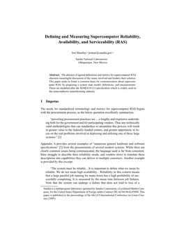 Defining and Measuring Supercomputer Reliability