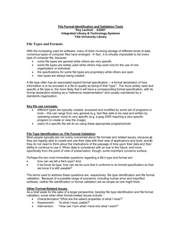 File Format Identification and Validation Tools Roy Lechich 2/2007 Integrated Library & Technology Systems Yale University Library