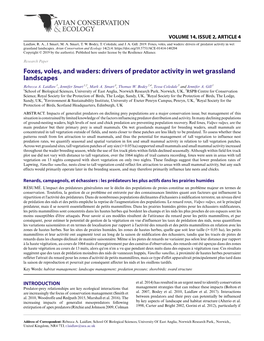 Foxes, Voles, and Waders: Drivers of Predator Activity in Wet Grassland Landscapes