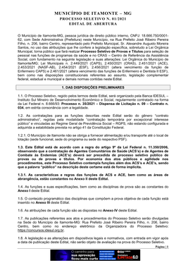 Município De Itamonte – Mg Processo Seletivo N