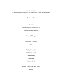 American Athena a Feminist Sophistic Analysis of the Discourses of Women Servicemembers