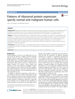Patterns of Ribosomal Protein Expression Specify Normal and Malignant Human Cells Joao C