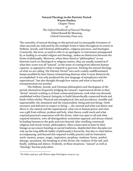 Natural Theology in the Patristic Period Wayne Hankey Chapter Three of the Oxford Handbook of Natural Theology Edited Russell Re Manning Oxford University Press 2012