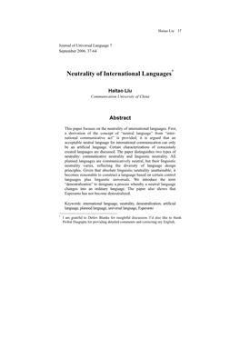 Neutrality of International Languages*