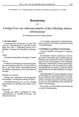 Bet. O. Lovf. Vedr. Den Offentlige Sektors Informationer 847