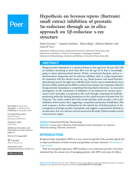 Hypothesis on Serenoa Repens (Bartram) Small Extract Inhibition of Prostatic 5Α-Reductase Through an in Silico Approach on 5Β-Reductase X-Ray Structure