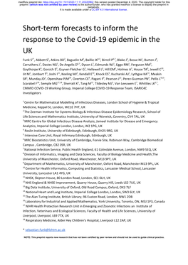 Short-Term Forecasts to Inform the Response to the Covid-19 Epidemic in the UK