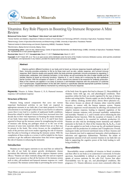 Vitamins: Key Role Players in Boosting up Immune Response-A Mini Review