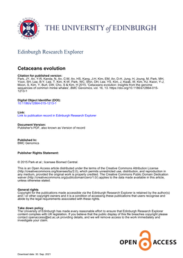 Cetaceans Evolution: Insights from the Genome Sequences of Common Minke Whales', BMC Genomics, Vol