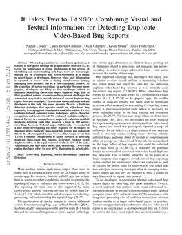 It Takes Two to TANGO: Combining Visual and Textual Information for Detecting Duplicate Video-Based Bug Reports