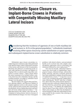 Orthodontic Space Closure Vs. Implant-Borne Crowns in Patients with Congenitally Missing Maxillary Lateral Incisors