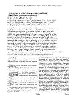 Large Impact Basins on Mercury: Global Distribution, Characteristics, and Modification History from MESSENGER Orbital Data Caleb I