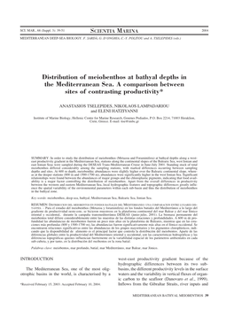 Distribution of Meiobenthos at Bathyal Depths in the Mediterranean Sea. a Comparison Between Sites of Contrasting Productivity*