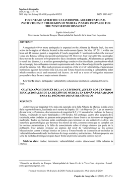 Four Years After the Catastrophe, Are Educational Institutions in the Region of Murcia in Spain Prepared for the Next Seismic Disaster?