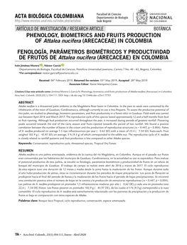 PHENOLOGY, BIOMETRICS and FRUITS PRODUCTION of Attalea
