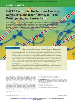 GATA3-Controlled Nucleosome Eviction Drives MYC Enhancer Activity in T-Cell Development and Leukemia