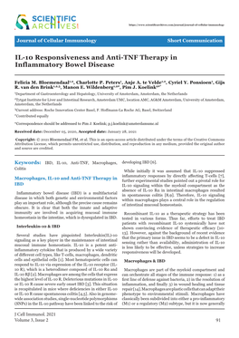 IL-10 Responsiveness and Anti-TNF Therapy in Inflammatory Bowel Disease
