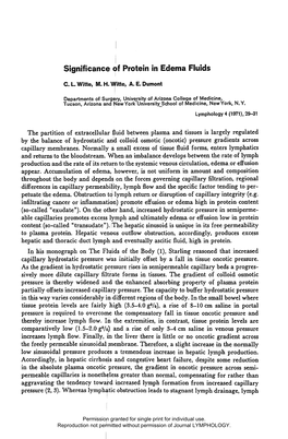 Significance of Protein in Edema Fluids I C