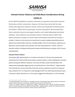 Intimate Partner Violence and Child Abuse Considerations During