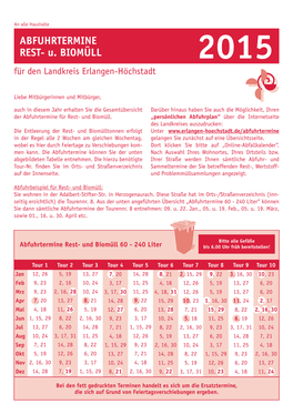 ABFUHRTERMINE REST- U. BIOMÜLL 2015 Für Den Landkreis Erlangen-Höchstadt