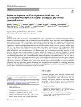 Adolescent Exposure to Î”9-Tetrahydrocannabinol Alters The