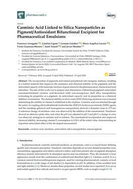 Carminic Acid Linked to Silica Nanoparticles As Pigment/Antioxidant Bifunctional Excipient for Pharmaceutical Emulsions