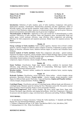 TURBOMACHINE NOTES 15ME53 TURBO MACHINES Subject Code