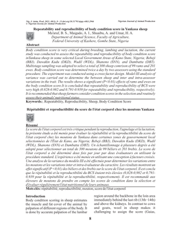 Repeatability and Reproducibility of Body Condition Score in Yankasa Sheep Ma'aruf, BS, Maigado, AI, Shuaibu, A. and Umar