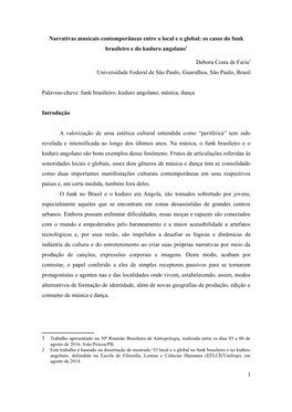 Narrativas Musicais Contemporâneas Entre O Local E O Global: Os Casos Do Funk Brasileiro E Do Kuduro Angolano1