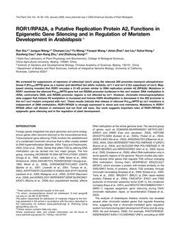 ROR1/RPA2A, a Putative Replication Protein A2, Functions in Epigenetic Gene Silencing and in Regulation of Meristem Development in Arabidopsis W