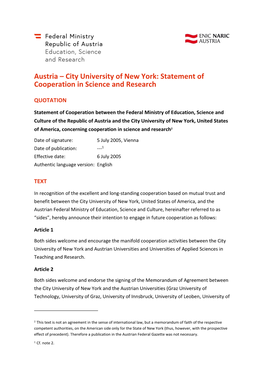 City University of New York: Statement of Cooperation in Science and Research