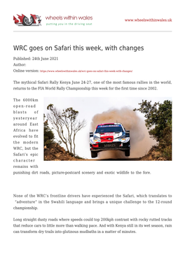 WRC Goes on Safari This Week, with Changes