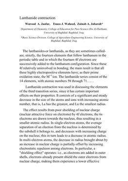 Lanthanide Contraction Lanthanide Contraction W Urood A