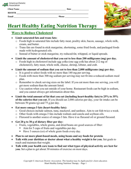 Heart Healthy Eating Nutrition Therapy