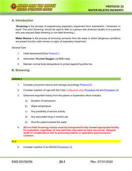 EMS DIVISION 23.1 Rev. 07/31/2020 PROTOCOL 23 WATER RELATED INCIDENTS