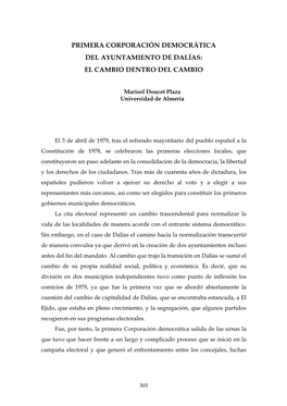 Primera Corporación Democrática Del Ayuntamiento De Dalías: El Cambio Dentro Del Cambio