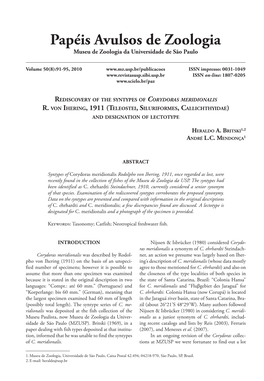 Rediscovery of the Syntypes of Corydoras Meridionalis R