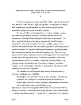 All Brutes Are Subhuman: Aristotle and Ockham on Privative Negation Synthese, 134 (2003), 429-461