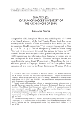 Ioasaph of Rhodes' Inventory of the Archbishops of Sinai