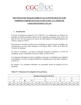 Documento De Trabajo Sobre Evaluacion De Prácticas De Gobierno Corporativo 2013 En Relacion a La Norma De Carácter General Ncg 341