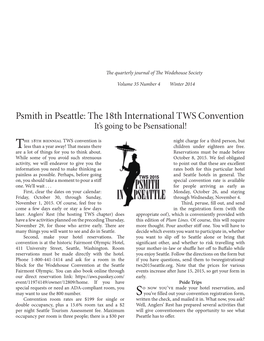 Psmith in Pseattle: the 18Th International TWS Convention It’S Going to Be Psensational!