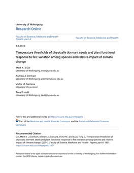 Temperature Thresholds of Physically Dormant Seeds and Plant Functional Response to Fire: Variation Among Species and Relative Impact of Climate Change