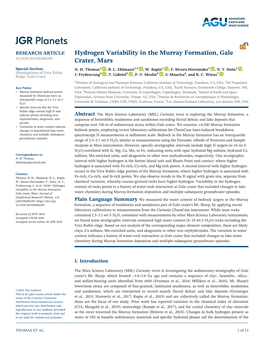 Hydrogen Variability in the Murray Formation, Gale 10.1029/2019JE006289 Crater, Mars Special Section: N