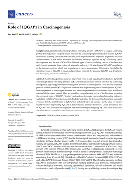 Role of IQGAP1 in Carcinogenesis