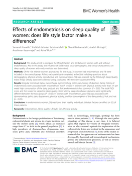 Effects of Endometriosis on Sleep Quality of Women: Does Life Style
