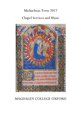 Michaelmas Term 2017 Chapel Services and Music MAGDALEN