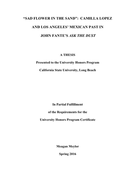“Sad Flower in the Sand”: Camilla Lopez and Los Angeles' Mexican Past in John Fante's Ask the Dust