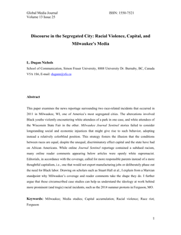 Discourse in the Segregated City: Racial Violence, Capital, and Milwaukee’S Media