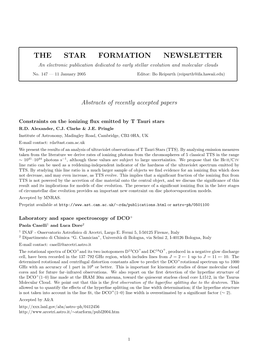 THE STAR FORMATION NEWSLETTER an Electronic Publication Dedicated to Early Stellar Evolution and Molecular Clouds